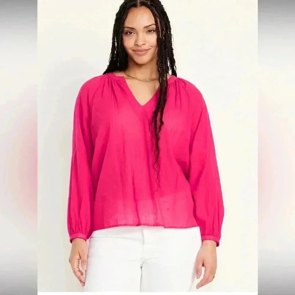 NWT Old Navy Split-Neck Crinkle Gauze Top, Size XL (16/18), Carousel Pink - Picture 1 of 7